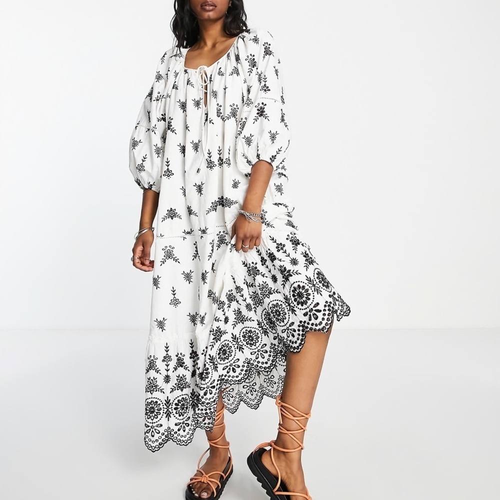 TopShop Broderie Embroidered Eyelet Chuck On MIDI Dress Side 6